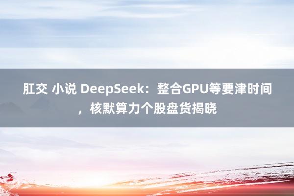 肛交 小说 DeepSeek：整合GPU等要津时间，核默算力个股盘货揭晓